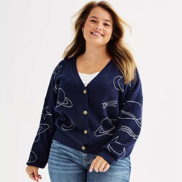 Button-Front Cardigan, Universe, Blue/White, Sz M by SO®, NEW, Astrology - Picture 2 of 13